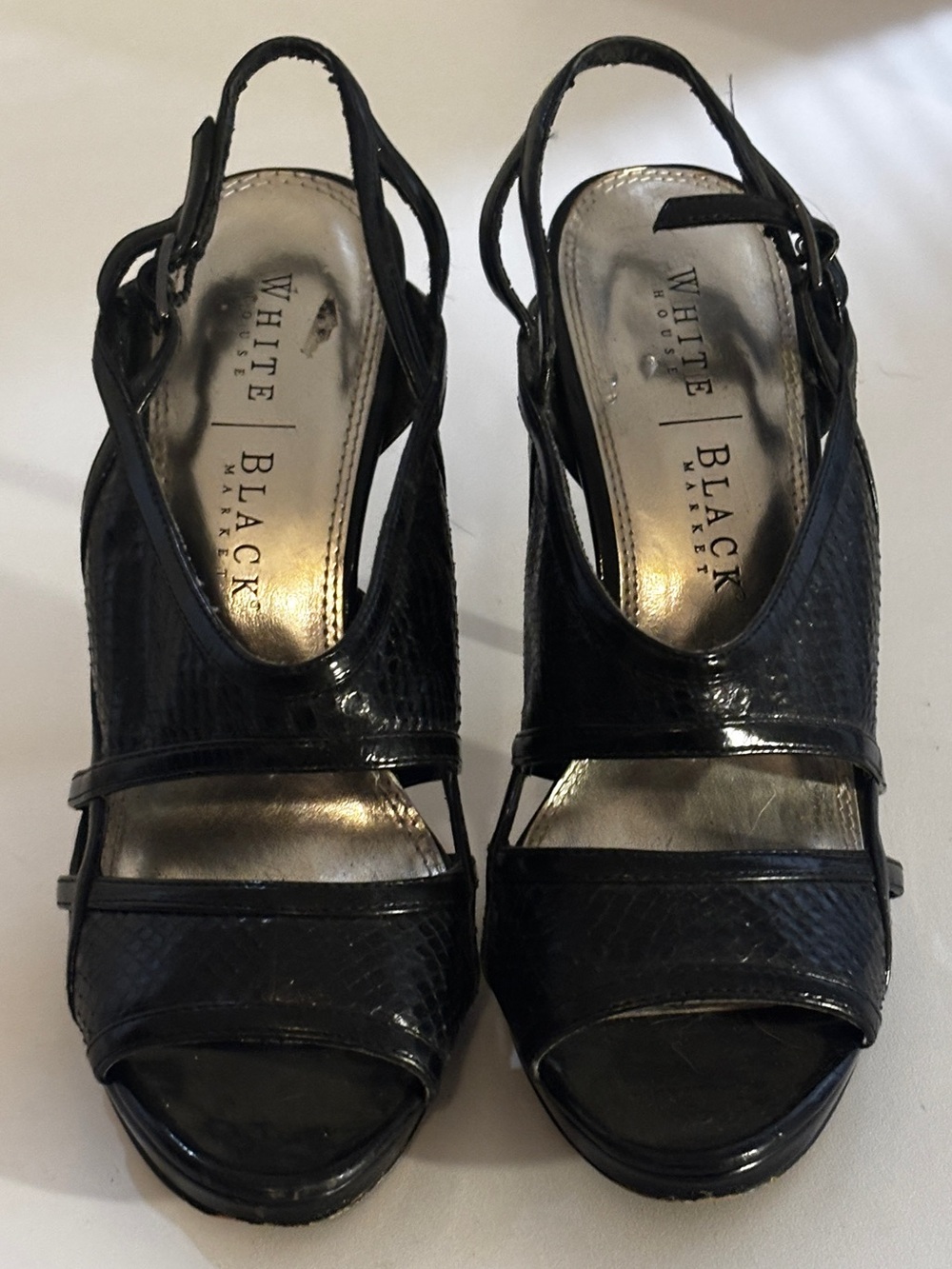 White House Black Market Black Slingback Peep-Toe Heels